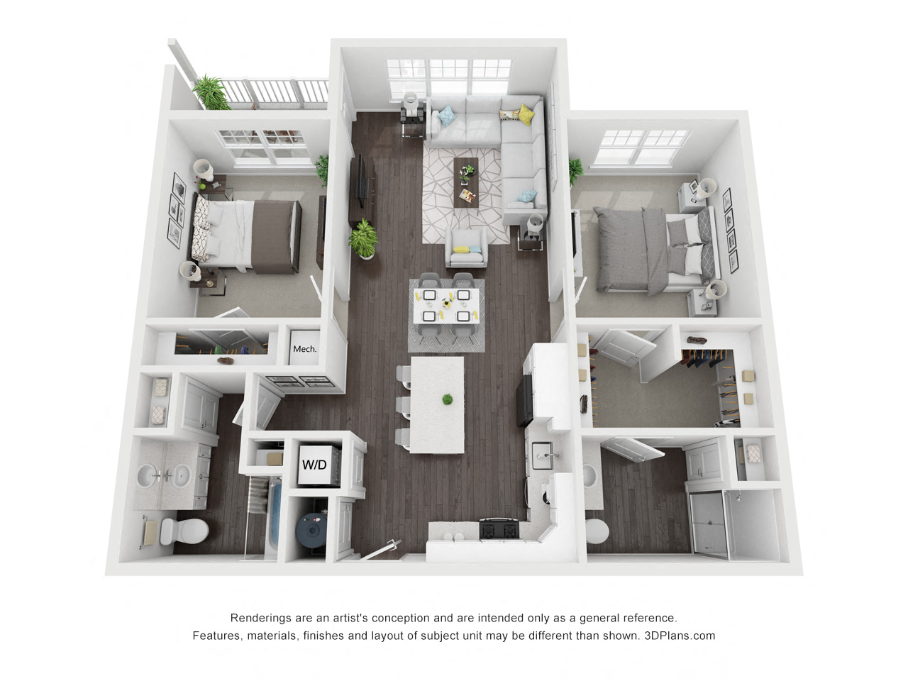 Floor plan for 2 beds, 2 baths, 1094 sqft